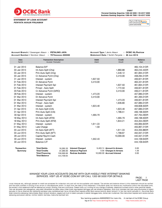 Home Loan Statement Guide | OCBC Personal Banking