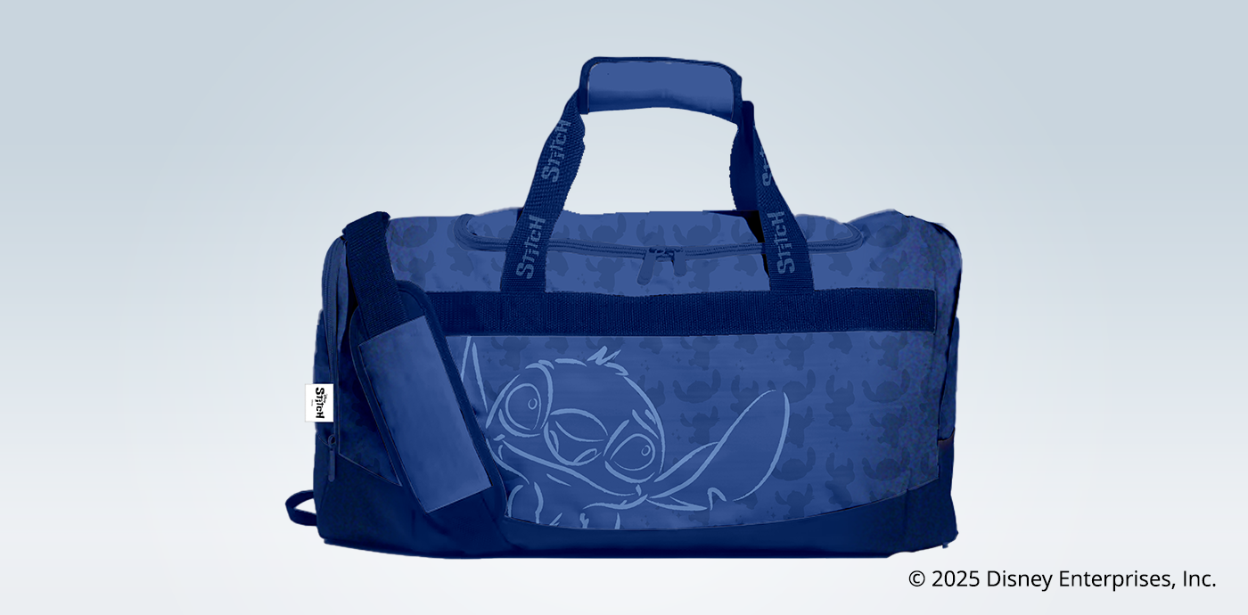 Stitch-themed duffel bag - exclusive gift for first 2,000 customers who deposit and apply for a Credit Card