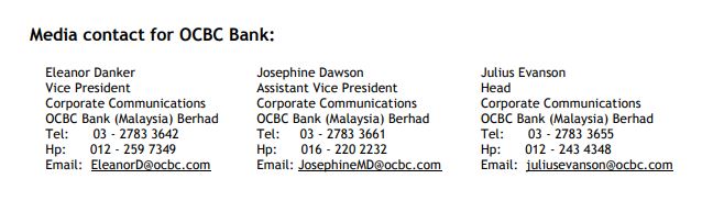 Media contact for OCBC Bank